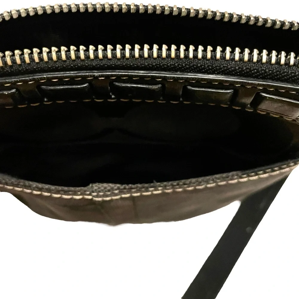 Coach Vintage Black Leather Signature Fabric Crossbody Pouch Handbag w/Snakeskin
